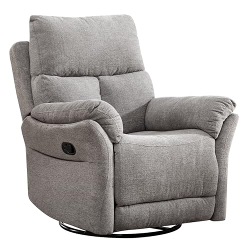ANJ Swivel Rocker Recliner Chair, Manual Fabric Glider Nursery Recliner Chair, Single Rocking Modern Sofa Home Theater Seating for Living Room, Nursery (Silver) ANJ