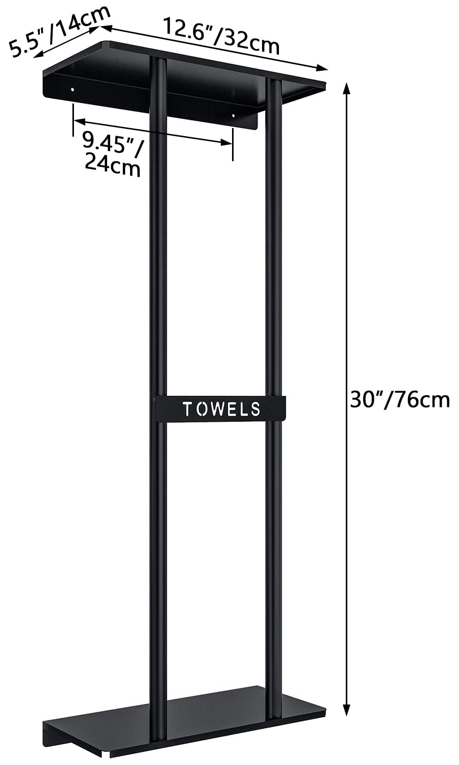 STWWO Bathroom Towel Storage Rack, Towel Racks for Bathroom Wall Mounted 30 inch with Shelf Can Holds 6 Large Towels, Wall Towel Rack for Rolled Towels, Black STWWO