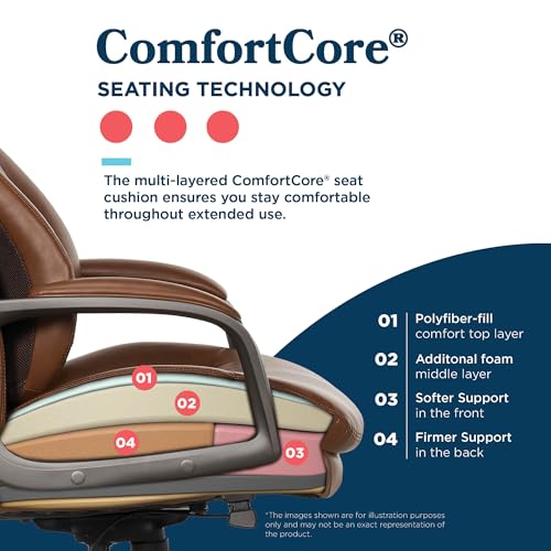 La-Z-Boy Nova Executive Office Chair, Patented AIR Ergonomic Support Technology, High-Back Premium Comfort & Support, Cognac Brown Vegan PU Leather La-Z-Boy