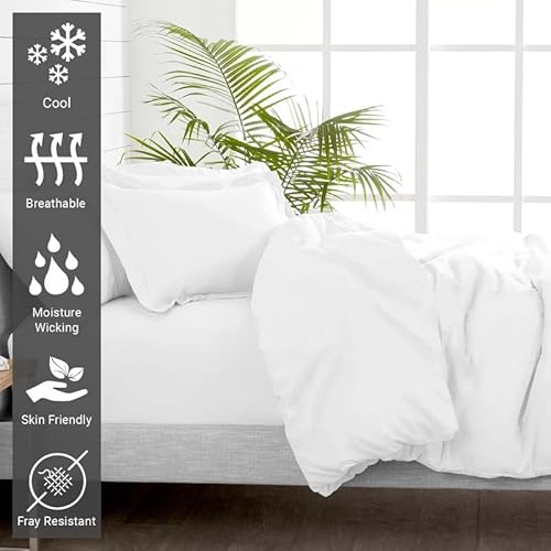 Pizuna Pure 100% Cotton Twin Duvet Cover with Shams, Luxurious 400 Thread Count Long Staple Cotton Sateen Weave with Hidden Button Closure (Combed White Cotton Duvet Covers Twin) Pizuna