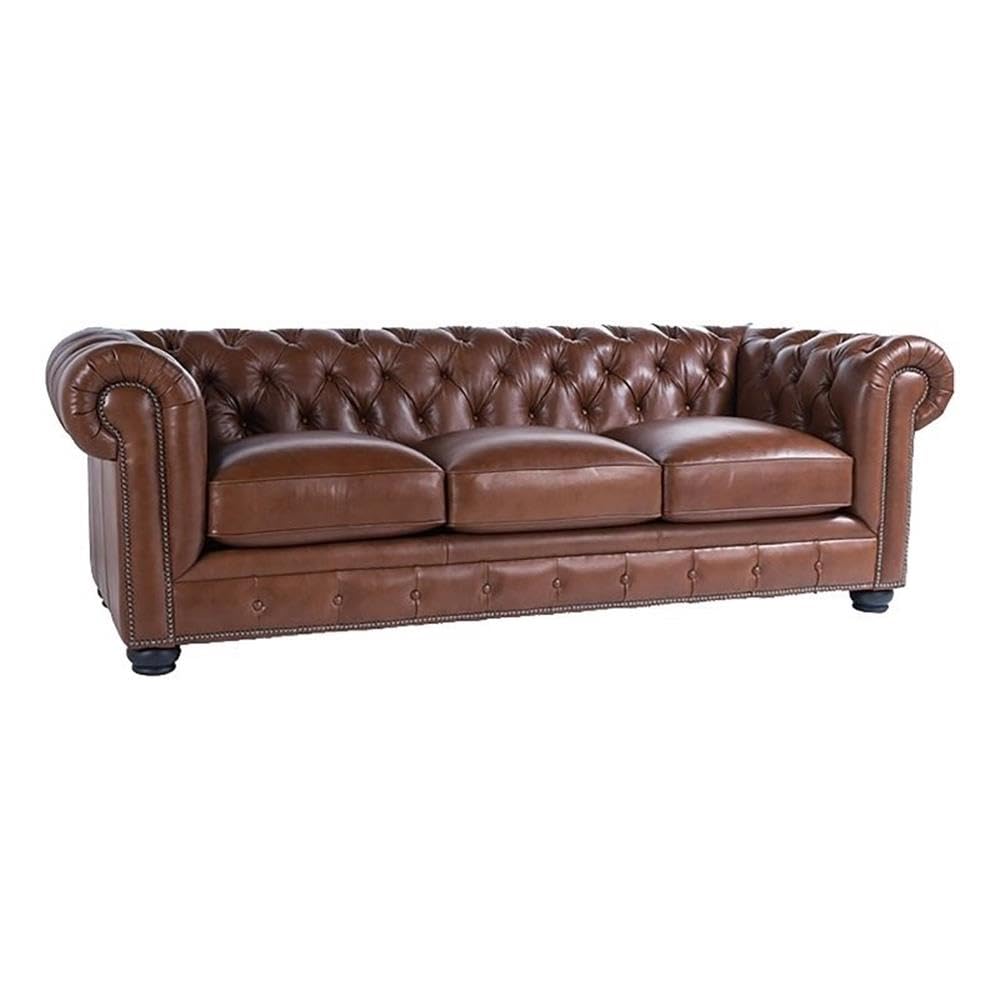 BOWERY HILL 95" W Traditional Leather Tufted Back Chesterfield Sofa with Removable Seat Cushions, Leg Assembly Required, for Living Room, in Chestnut Finish BOWERY HILL
