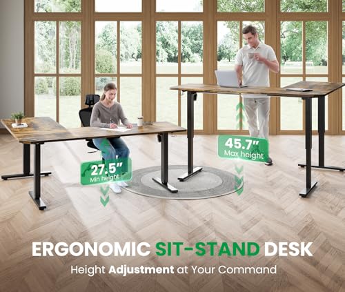 SIAGO L-Shaped Standing Desk - 75 x 63 Inch Adjustable Corner Standing Desk with Charging Station - L Shape Sit Stand Table with Memory Controller, Splice Board for Home Office SIAGO