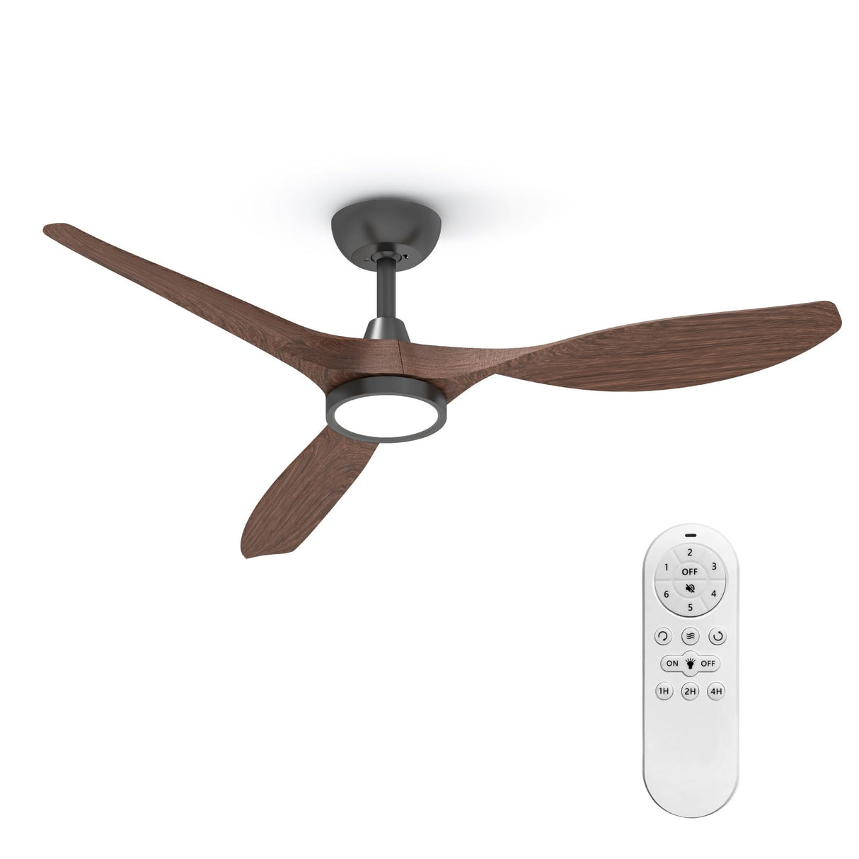 Roomratv Ceiling Fans with Lights and Remote, 52 Inch Large Airflow Indoor Ceiling Fans with Quiet DC Motor and 3 Colour Temperature Black Noiseless ABS Fan Blades (Dark Woodgrain) Roomratv