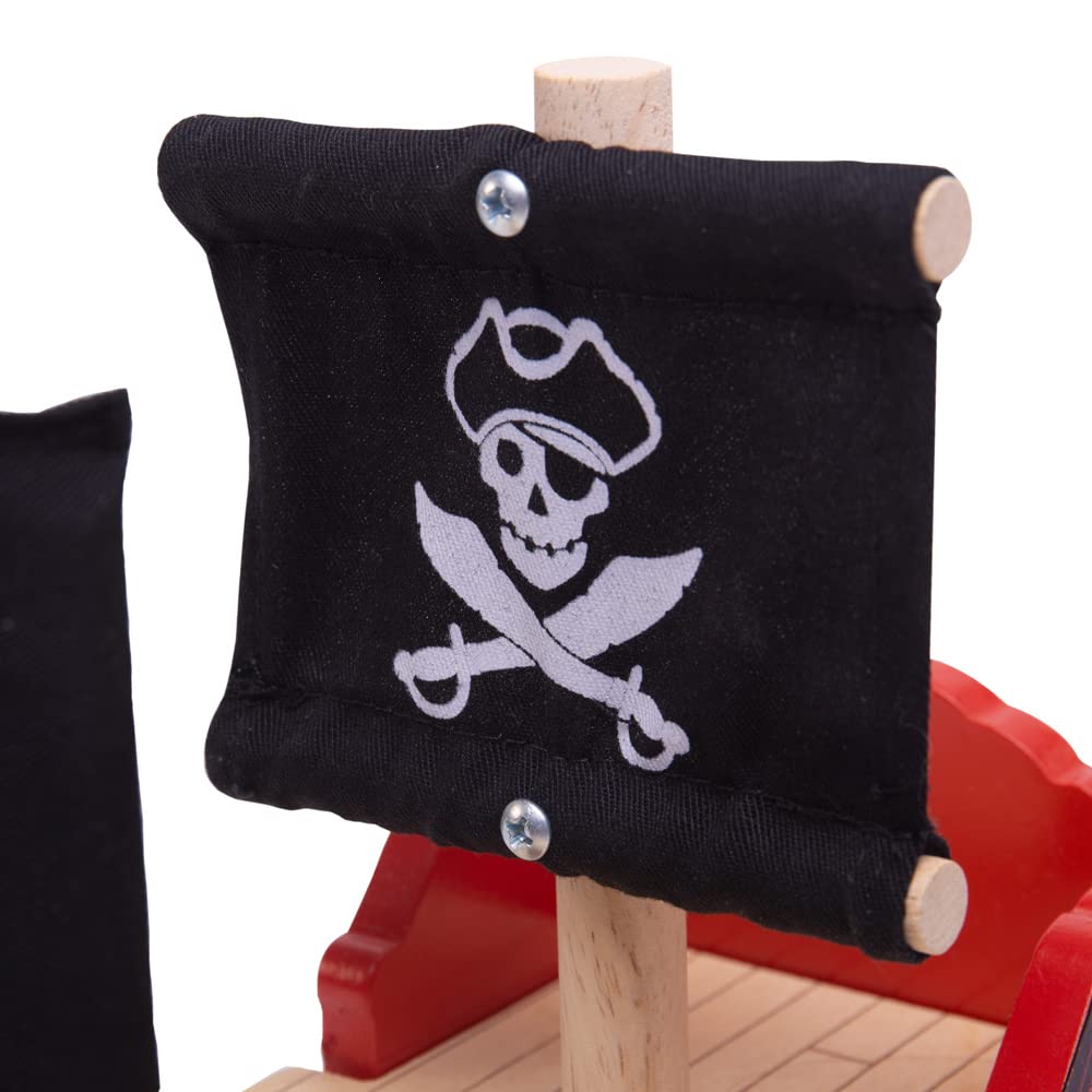 Bigjigs Rail Wooden Pirate Ship Galleon - Pirate Accessories for Wooden Train Sets, Bigjigs Train Accessories, Pirate Ship Toys for Kids, Wooden Toys for 3 4 5 Year Olds Bigjigs Rail