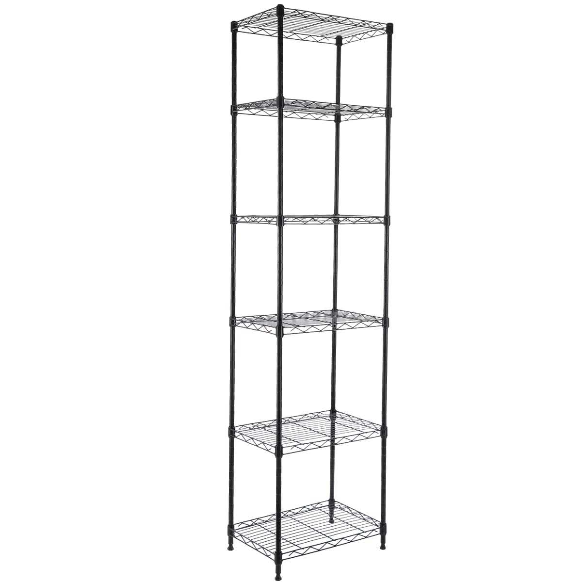 GIOTORENT 6-Tier Storage Shelves Standing Shelving Metal Units, Adjustable Height Wire Shelf Display Rack for Pantry Laundry Bathroom Kitchen 16.6” x 11.8” x 63”, Black GIOTORENT