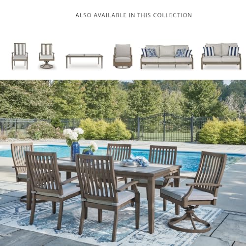Signature Design by Ashley Rainier Ranch Contemporary Sintered Stone Tabletop Outdoor Dining Table with 4 Legs, Light Brown & Beige Signature Design by Ashley