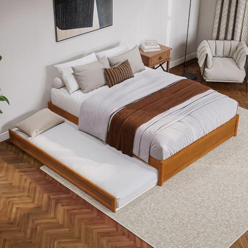 AFI, Barcelona Queen Panel Platform Bed with Twin XL Trundle, Light Toffee AFI