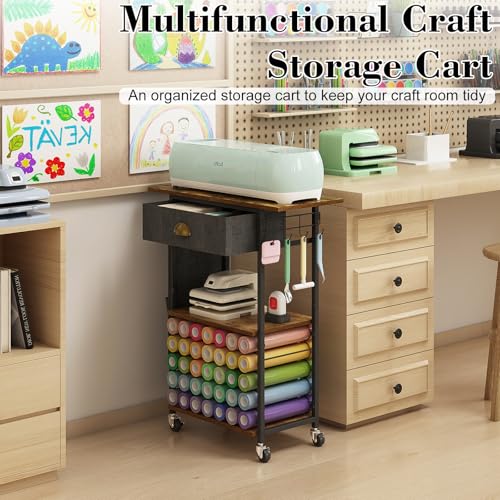 Craft Organizers and Storage Cart: Craft Room Cart for Organizing Cutting Accessories and Machine, Vinyl Roll Storage and Organization Holder, Heat Press Stand Table with Wheels Lyuwanxian