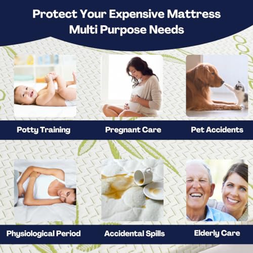 Bamboo Mattress Protector with Zipper - 100% Waterproof Queen Size Cooling Mattress Cover - Ultra Soft Jacquard Fabric Breathable Noiseless Mattress Pad Covers - Zippered Mattress Encasement DreamField Linen