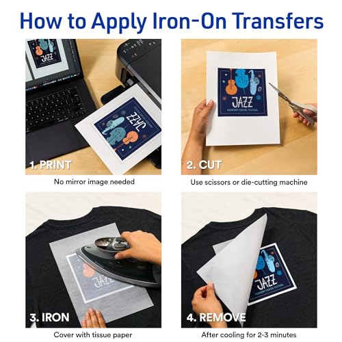 Avery Printable Heat Transfer Paper for Dark Fabrics, 8.5" x 11", Inkjet Printer Compatible, 5 Sheets of Iron On Transfer Paper, Great for Custom Shirts, Uniforms, Gifts, and More (3279) AVERY