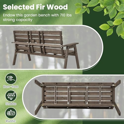 Tangkula Outdoor Fir Wood Bench with Foldable Middle Table, 2-3 Person Garden Bench with Backrest and Armrests, Slatted Seat Bench for Porch, Patio, Backyard, 710lb Weight Capacity (Coffee) Tangkula