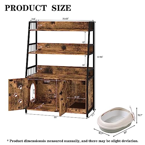 DKLGG Cat Litter Box Enclosure with 3 Shelve, Large Wood Cat Litter Box Furniture with Hook and Scratch, Hidden Wood Sturdy Cat Washroom, Fit Most of Litter Box DKLGG