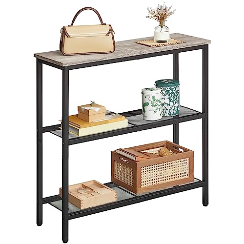 HOOBRO 29.5" Narrow Console Table, 3-Tier Entryway Table, Thin Sofa Table with Shelves, Side Table, Display Table, for Hallway, Entrance, Living Room, Bedroom, Greige and Black BG73XG01 HOOBRO