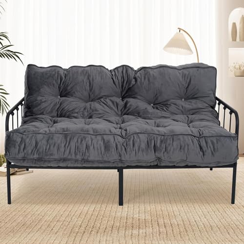 KOZIDO 8” Futon Mattress Full Size, Extra Thick Foldable Futon Sofa Bed Couch, Shredded Foam Filling Floor Mattress for Adults with No Assembly Needed, Frame Not Included - Dark Grey KOZIDO