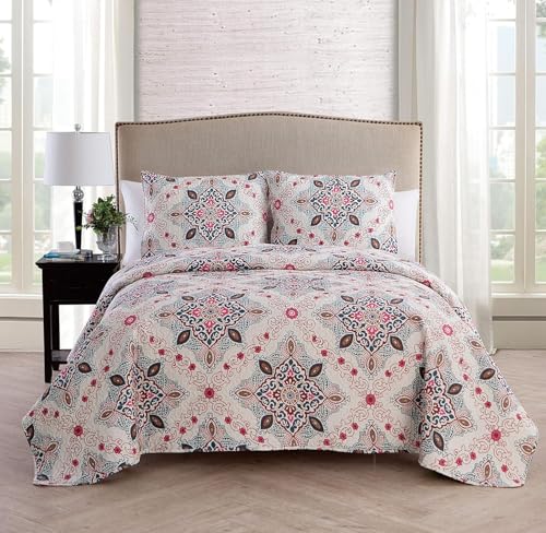 VCNY Home - King Quilt Set, 3-Piece Medallion Bedding with Matching Shams, Cozy Room Décor (Wyndham Blue/Multi, King) VCNY Home