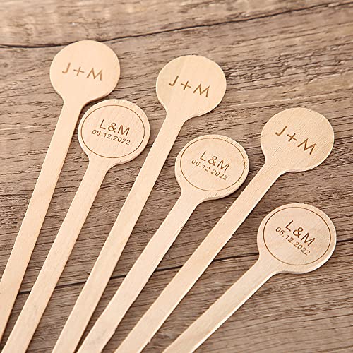 grr 100pcs Custom Wooden Stir Sticks for Wedding,Personalized Wooden Stir Sticks,Custom Engraved Coffee Stirrers,Wedding Decor (100 Pcs,15 CM) grr
