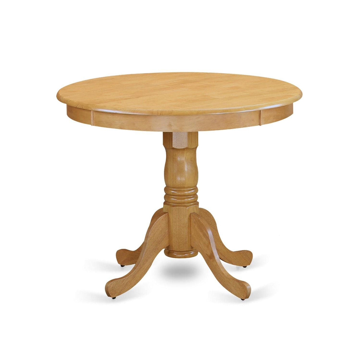 East West Furniture ANAB3-OAK-55 3 Piece Kitchen Table & Chairs Set Contains a Round Dining Room Table with Pedestal and 2 Oasis Blue Faux Leather Parsons Chairs, 36x36 Inch, Oak East West Furniture