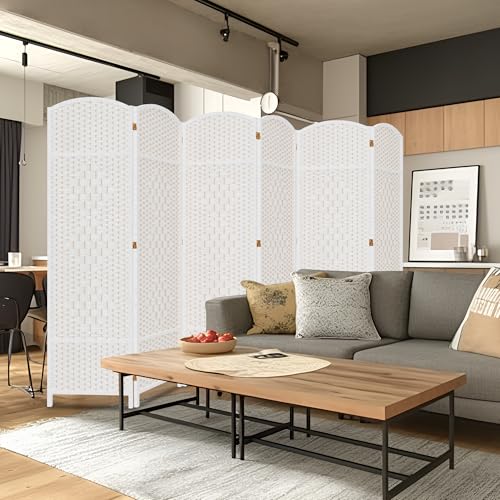 DURASPACE 6 Panel Room Divider, 6ft Tall Folding Privacy Screen, 360°Rotation, Hand-Woven Freestanding Wood Partition for Room Separation DURASPACE