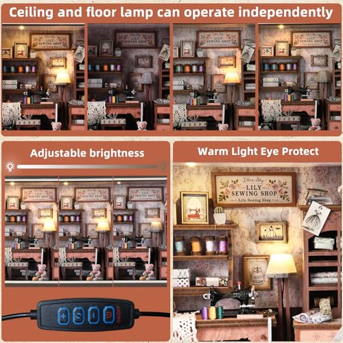 Book Nook Kit - 3D Wooden Puzzle with LED Switch Control & Wall-Mountable Frame,DIY Miniature House for Beginners,Bookshelf/Tabletop/Wall Decor for Craft Lovers,Dollhouse Gift (Lily Sewing Shop)
