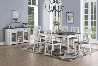Steve Silver Furniture Joanna 7pc Dining Set, Two Tone Dark Oak/Ivory Finish, 64"-80" w/ 18" Leaf and 6 Stoolhouse Styled Slat Back Side Chairs, Dining Room, 64" L x 40" W x 30" H, White