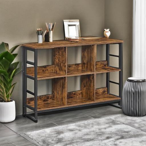 VASAGLE Bookshelf, Cube Shelf, Console Table, TV Stand with 6 Storage Cubes, for Office, Living Room, Bedroom, 13 x 47.2 x 31.5 Inches Industrial Design, Rustic Brown and Black ULLS104B01 VASAGLE