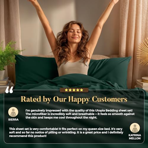 Utopia Bedding Queen Size Sheet Set – 4 Piece Bed Sheets, Soft and Breathable Microfiber, Includes 1 Fitted Sheet, 1 Flat Sheet and 2 Pillowcases – Oeko-Tex - (Emerald Green) Utopia Bedding