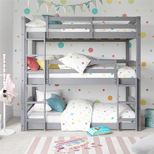 DHP Phoenix Triple Bunk Bed, Twin Size, Grey DHP