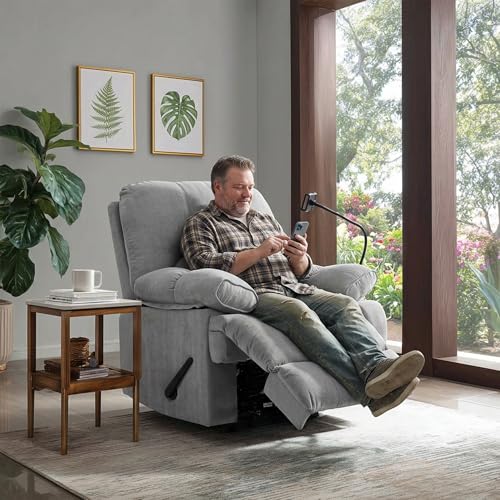 Chizzyseat Manual Oversized Recliner Chair for Heavy Duty Adults 400lbs Extra Wide Recliner with Phone Holder Big Man Recliners for Living Room Bedroom Nursery RV Dark Grey