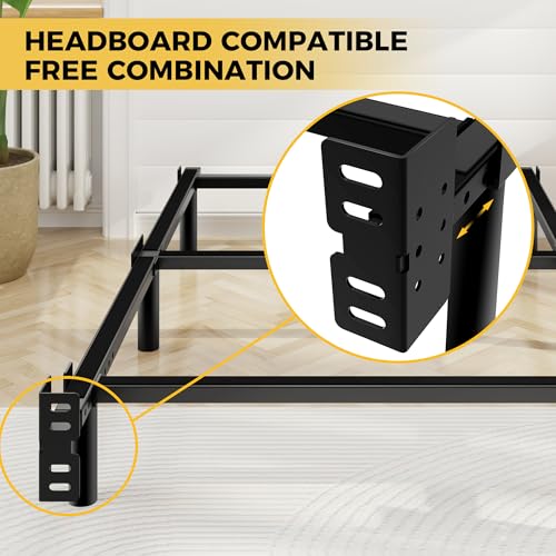 Awesofurni Twin Bed Frame with Smart LED Lights, 7 Inch Basics Metal Bed Frame, Heavy Duty 9-Leg Base for Box Spring and Mattress, Noise-Free, Easy Assembly, Black Awesofurni