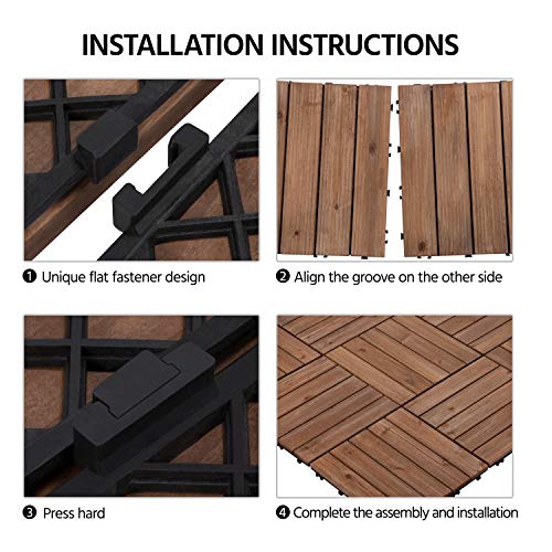 Yaheetech 11pcs Tiles Patio Deck Tiles Interlocking Wood Patio Tiles Patio Garden Deck Poolside Indoor&Outdoor 12 x 12in, Brown Yaheetech