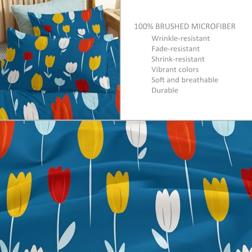 Blue Duvet Cover Set Small Single Size, 2-Piece Reversible Bedding Set, Brushed Microfiber Bedding with Zipper Closure & Corner Ties, Soft Breathable Minimalist Plants Fresh Flowers Duvet Cover Generic