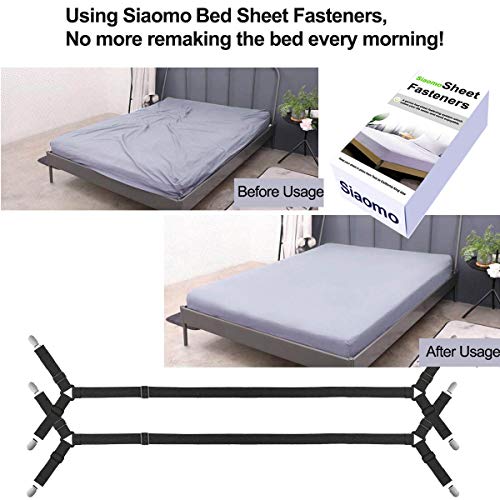 Bed Sheet Holder Straps - Sheet Straps Adjustable Bed Sheet Clips Fasteners Keep Sheets Stays in Place,2Pcs/Set Black Siaomo