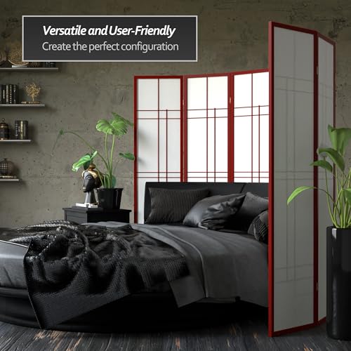 Red Lantern 6 ft. Tall Eudes Shoji Screen - Rosewood - 3 Panels Red Lantern