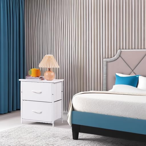 Somdot White Nightstand, Small Dresser for Bedroom with 2 Drawers, Bedside Table Night Stand End Table with Fabric Bins for Bedroom Kids Closet Dorm Guest Room, White Leather Somdot