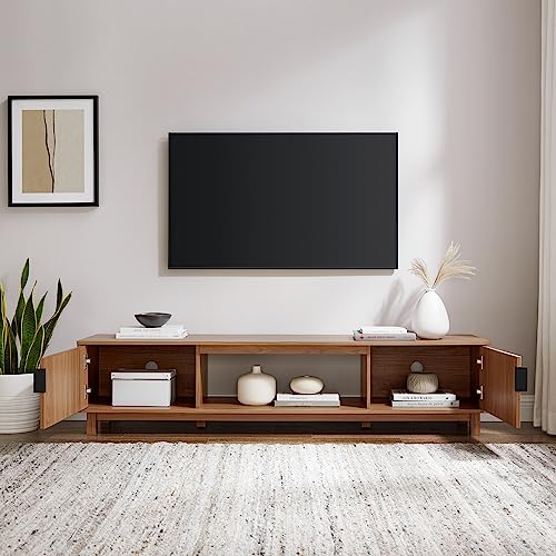 Walker Edison Walton Modern Fluted-Door Low Stand for TVs up to 80 Inches, 70 x 15.75 x 16 inches, Mocha Walker Edison