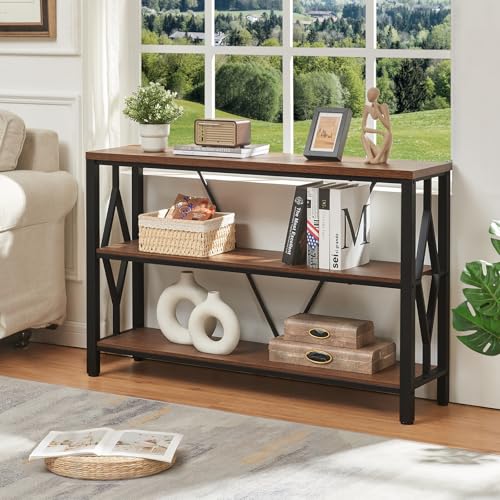 HOMISSUE Sofa Console Table, Rustic Console Table with 3-Tier Storage, Engineered Wood Sofa Tables with Open Shelves, Heavy Duty Entryway Tables for Living Room, Hallway (47 Inch, Rustic Brown) HOMISSUE