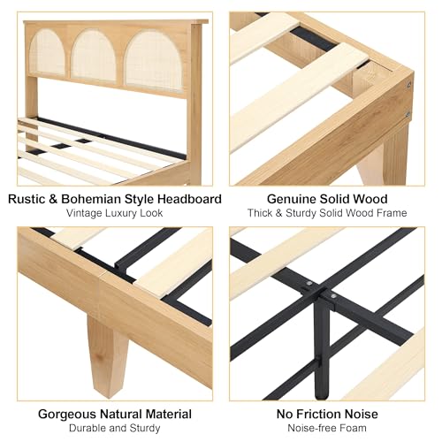 IDEALHOUSE Queen Size Rattan Bed Frame with LED Headboard and Under-Bed Storage IDEALHOUSE