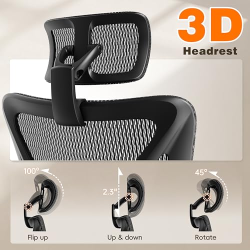 GABRYLLY Ergonomic Office Chair with Footrest, 135° Reclining Desk Chair with Adjustable Lumbar Support,3D Armrest,Headrest & Large Steel Base, 300LBS Heavy Duty Mesh Chair GABRYLLY