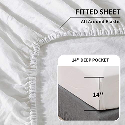 Simple&Opulence Belgian Linen Sheet Set Solid Color - 3 Pieces (1 Flat Sheet, 1 Fitted Sheet & 1 Pillowcase) Natural Flax Cotton Blend Soft Breathable Farmhouse Bedding - Twin Size, White Simple&Opulence