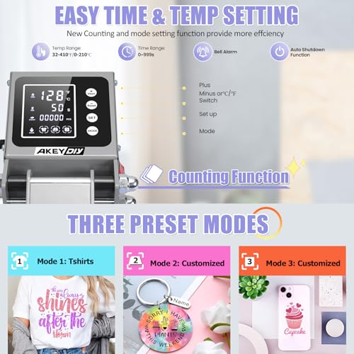 AKEYDIY Heat Press, 15x15 Slide Out Heat Press Machine for T Shirts, Digital Clamshell Heat Transfer Machine for Sublimation, Industrial Shirt Printer for Canvas, Pillows, Coasters, Puzzles (Purple) AKEYDIY