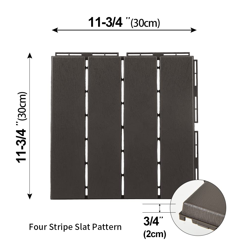 Domi Patio Deck Tiles, 12 x 12 inches Composite Interlocking Shed Floor, Four Slat Plastic Kennel Deck, 27 Pieces One Pack, Dark Grey domi outdoor living