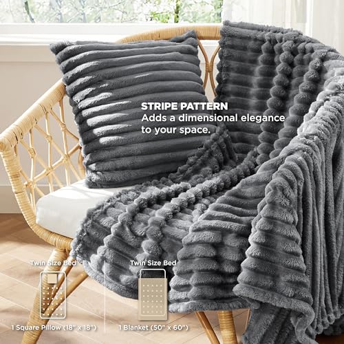 Bedsure Full Comforter Set 5 Pieces - Bed in a Bag with Fleece Throw Blanket and Decorative Pillow, Lightweight Bedding Comforter Sets, All Season Bedding, Dark Grey Bedsure