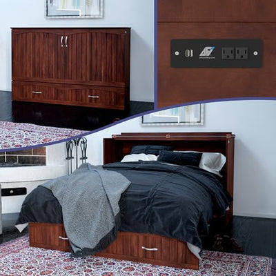 AFI, Southampton Murphy Bed Chest Queen with 6" Mattress, Storage Drawer & Built-in USB Charger, Walnut