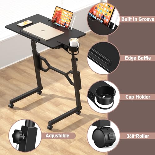 Enayplon Small Standing Desk with Wheels, Portable Treadmill Desk, Rolling Desk Adjustable Height for Laptop, Mobile Standing Table for Walking Pad, Bedside Table Enayplon