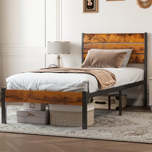 OLIXIS Twin Size Metal Platform Bed Frame - Mattress Foundation with Headboard and and Footboard, No Box Spring Needed with 700LBS Sturdy Wooden Slats Support, Noise Free, Easy Assembly OLIXIS