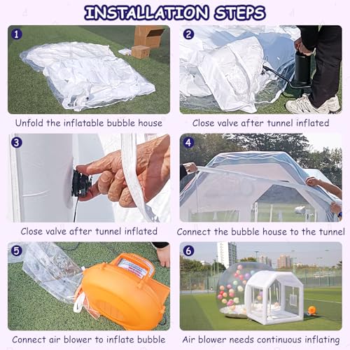 10ft Inflatable Bubble House Dome with Tunnel for Kids, Clear TPU Balloon Tent for Parties, Includes 450W Air Blower & 600W Air Pump SAYOK