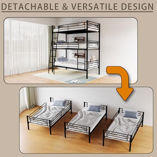 Bellemave Twin Triple Bunk Bed for 3, bunk Bed for 3 Person, 3 bunk beds for Kids/Adults/Teenagers, Black Split into 3beds Bellemave