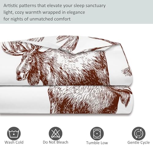 Double-Sided Printed Bedding with Minimalist Deer Wildlife - Ultra-Soft Microfiber Duvet Cover Set Single Durable Zipper Closure, Comfortable Quilt Cover for Bedroom Décor White Generic