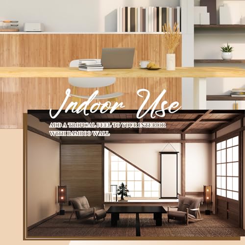 Juexica 1 Pcs Natural Bamboo Wall Panel for Interior Wall 48'' x 96'' Bamboo Covering Renewable Pole Wainscoting Room Divider Decor for Bedroom Living Room Kitchen Island Office (Carbonized) Juexica