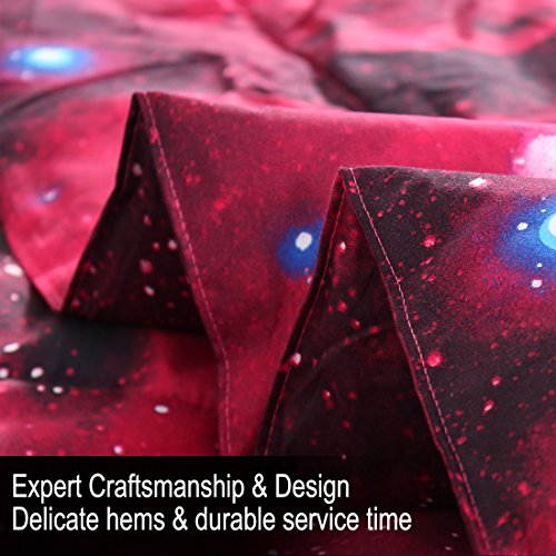 uxcell Full/Queen Size Galaxies Red Comforter Sets - 3D Outer Space Themed Bedding - All-Season Down Quilted Duvet - Reversible Design- Includes 1 Comforter, 2 Pillow Cases uxcell
